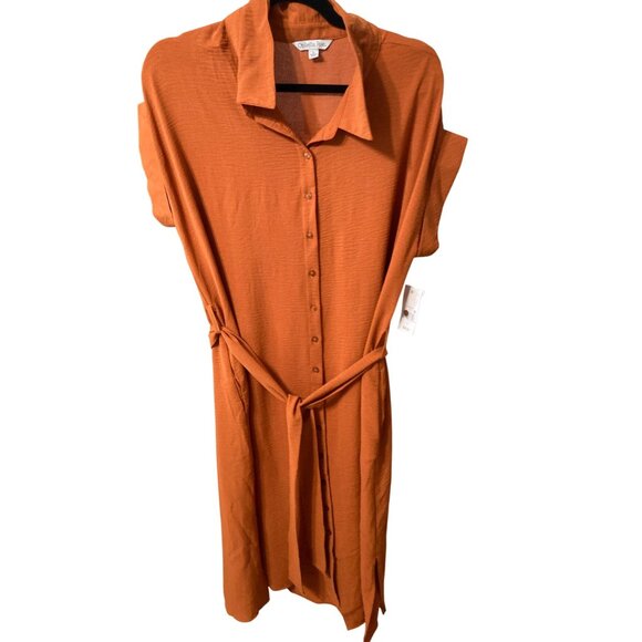 Ophelia Roe Button Front Belted Cinnamon Shirt Dress With Pockets Size Varies - Picture 1 of 9